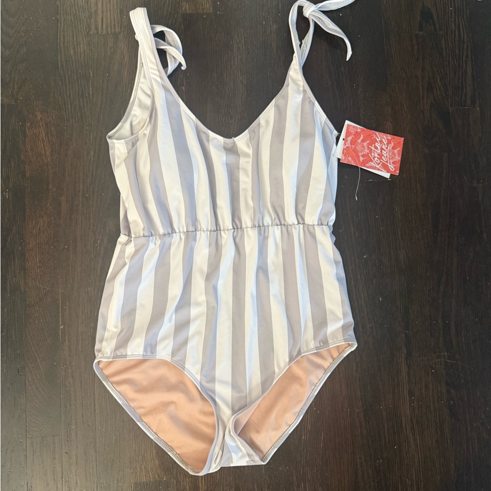 Kortni Jeane Kids One Piece in Cream and Gray Stripes